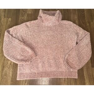 Pink Rose Chenille Turtleneck Sweater Dusty Rose Pink Relaxed Fit XS MOS23250